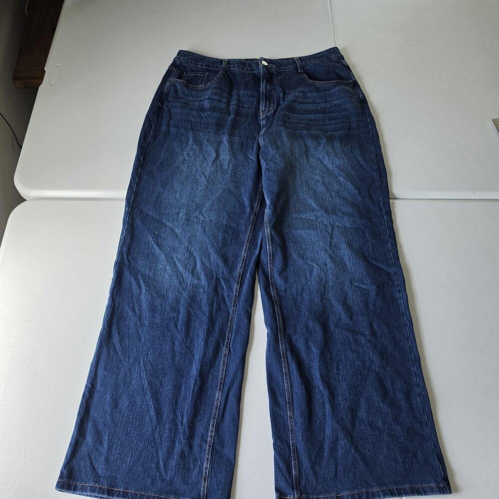 Halara Jeans Womens XL Blue Medium Wash High Rise Wide Leg Stretch Denim
